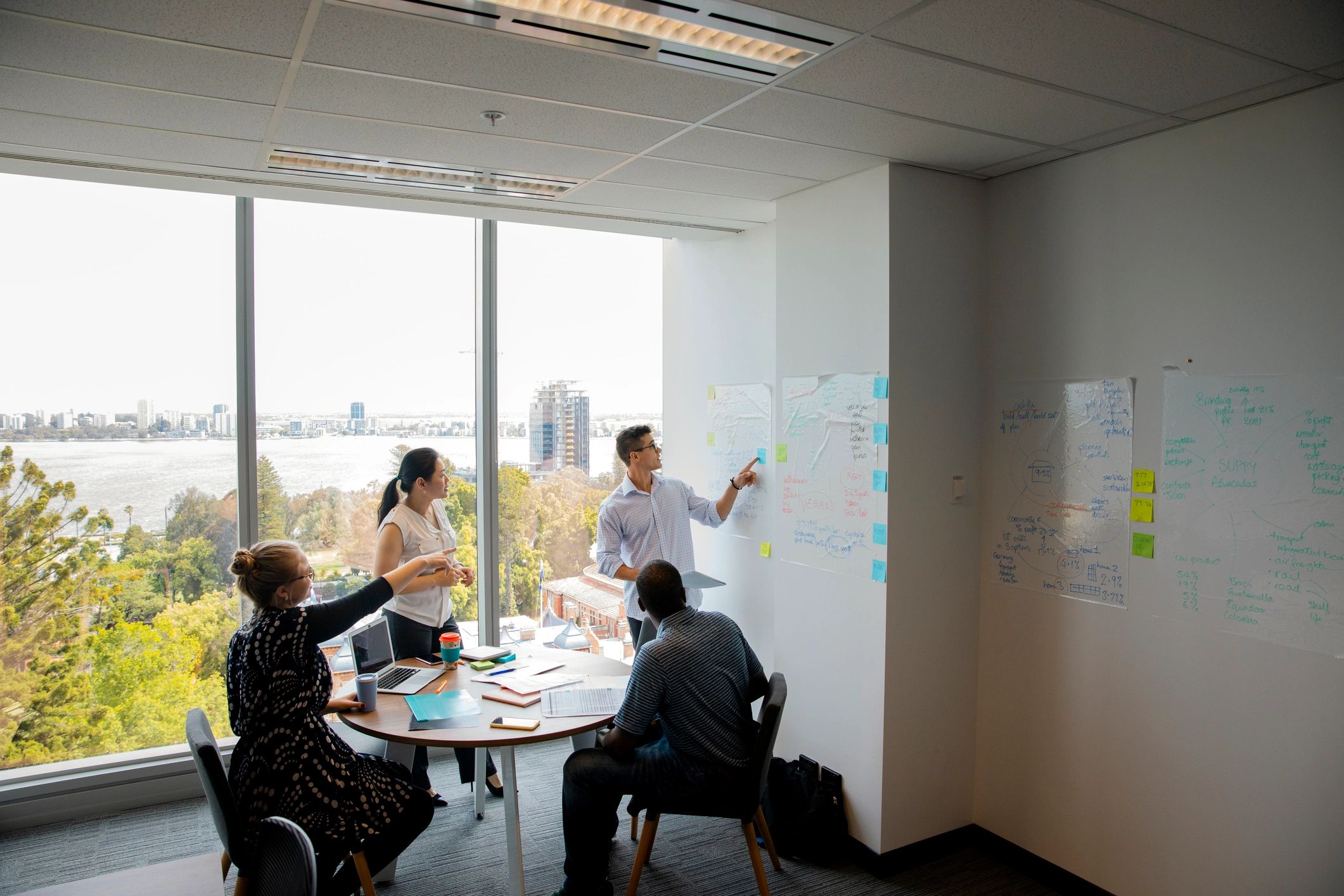 Consulting team collaborating in a strategy workshop